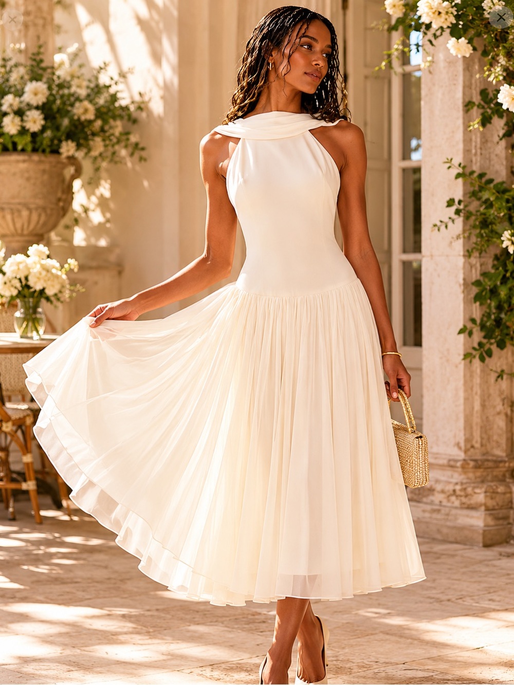 Mirror Palais Double Cowl Lady Length Dress in Crème